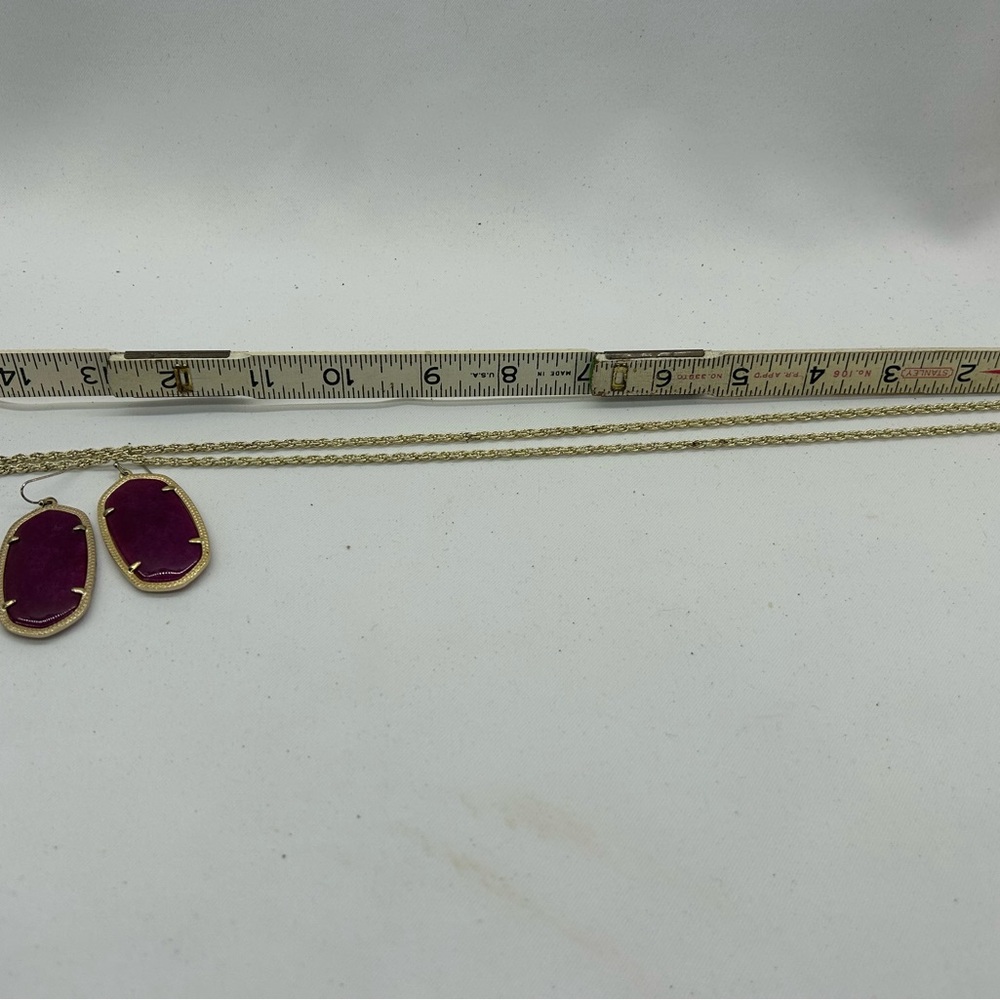 Kendra Scott Rayne Magenta Maroon Jade Tassel Long Necklace With Earrings - Picture 8 of 8